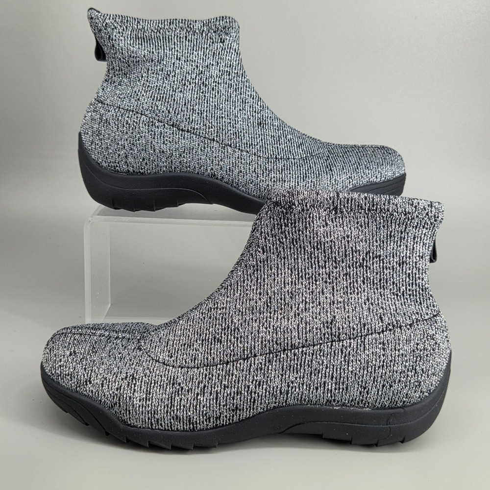 Bernie Mev Ankle‎ Boots Women 33 Metallic Silver Black Knit Sock Bootie Comfort